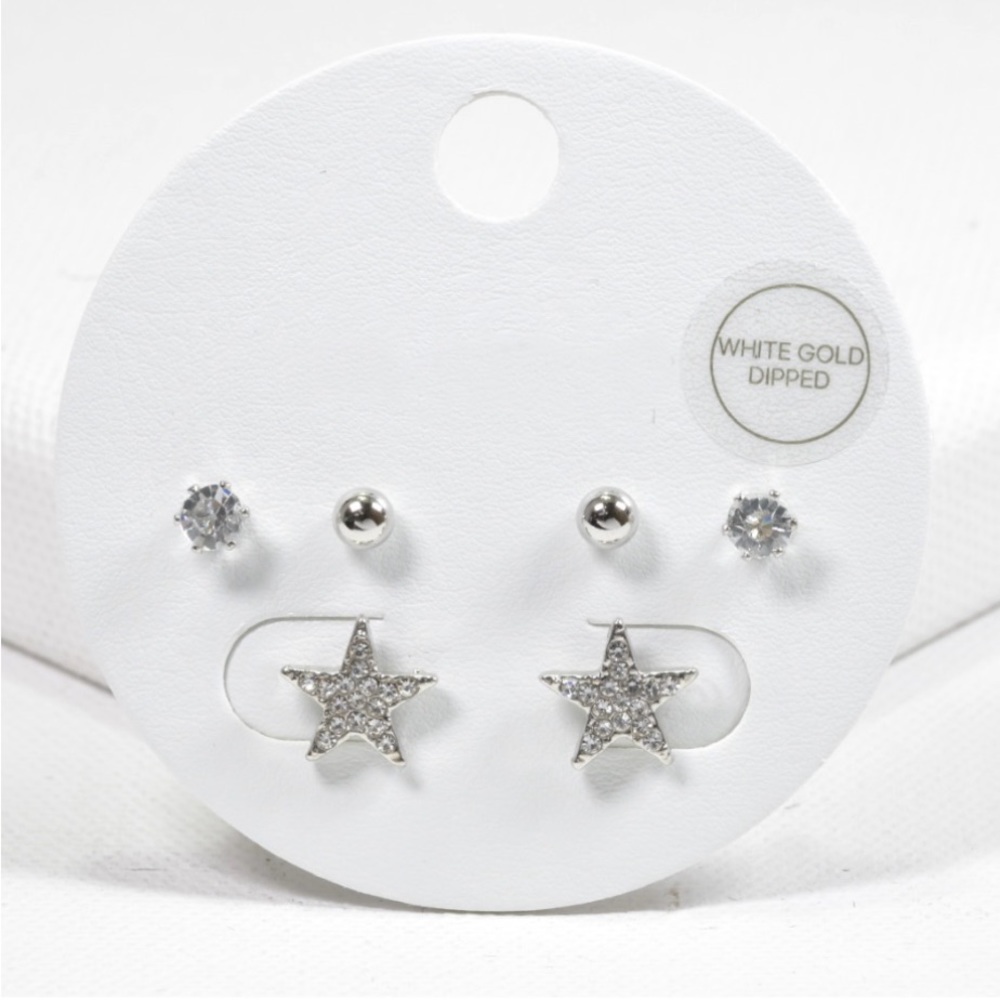 Silver star crystal rhinestone stud earring set